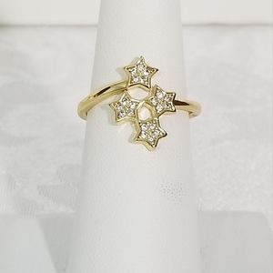 Stars Rhinestones Women's Ring. 14K Gold Plated. New